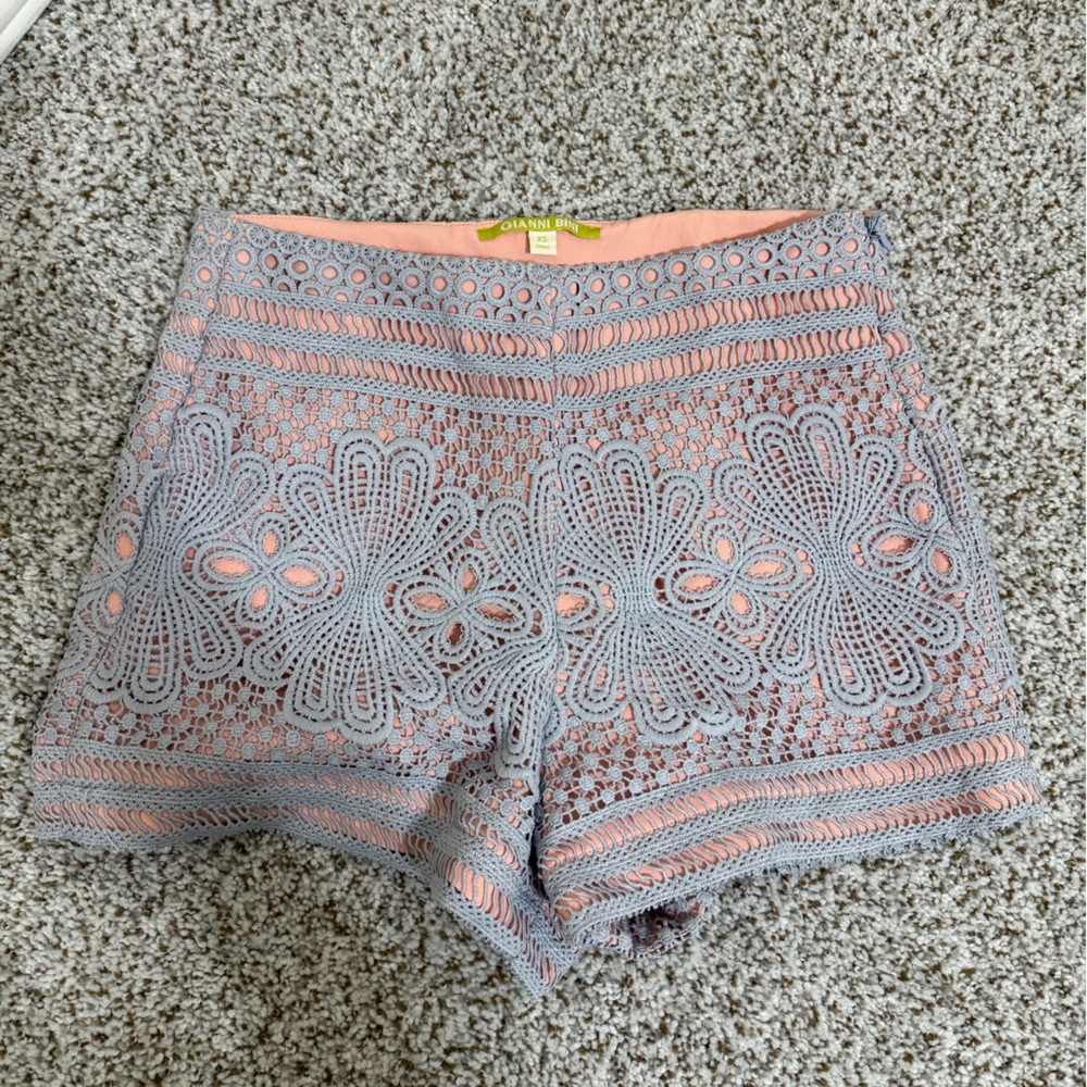 Gianni Bini High Waist Lace Shorts in Gray and Pink